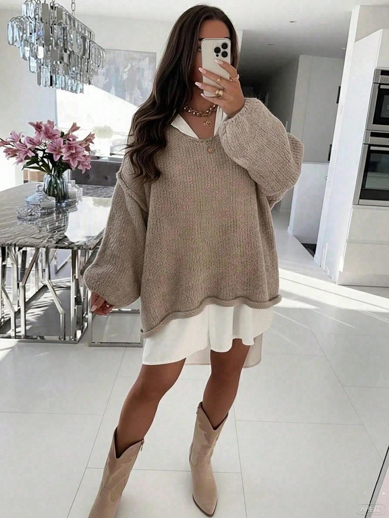 BEŻOWY SWETER OVERSIZE