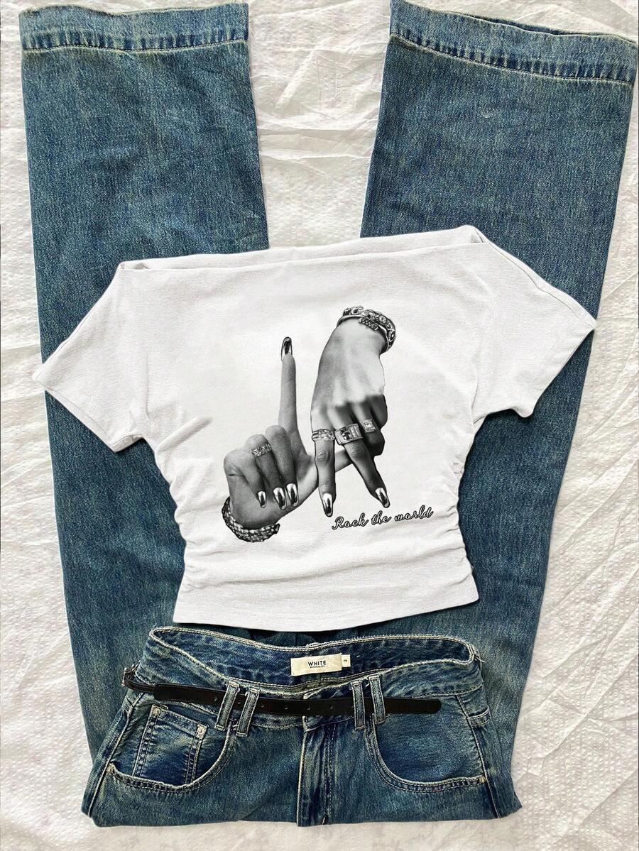biały t-shirt nadruk