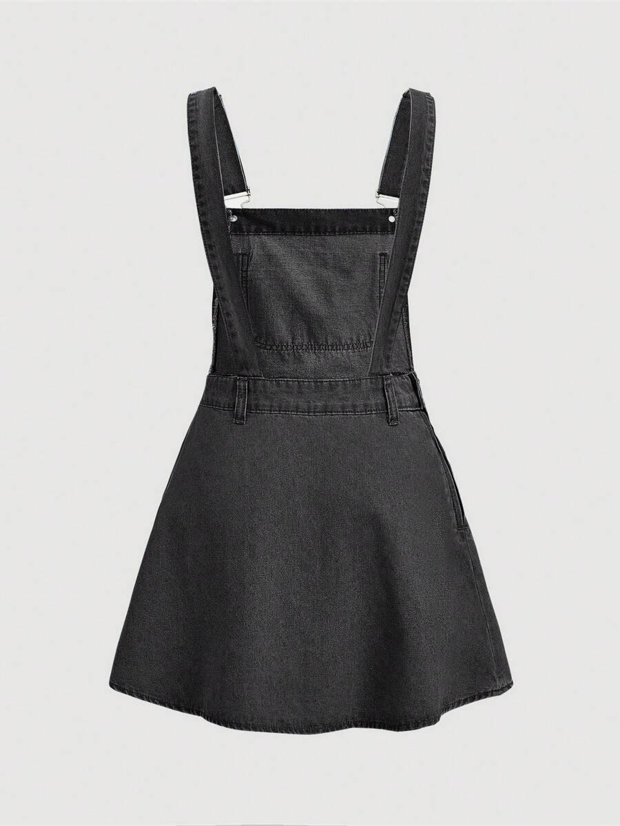 czarna sukienka jeans szelki