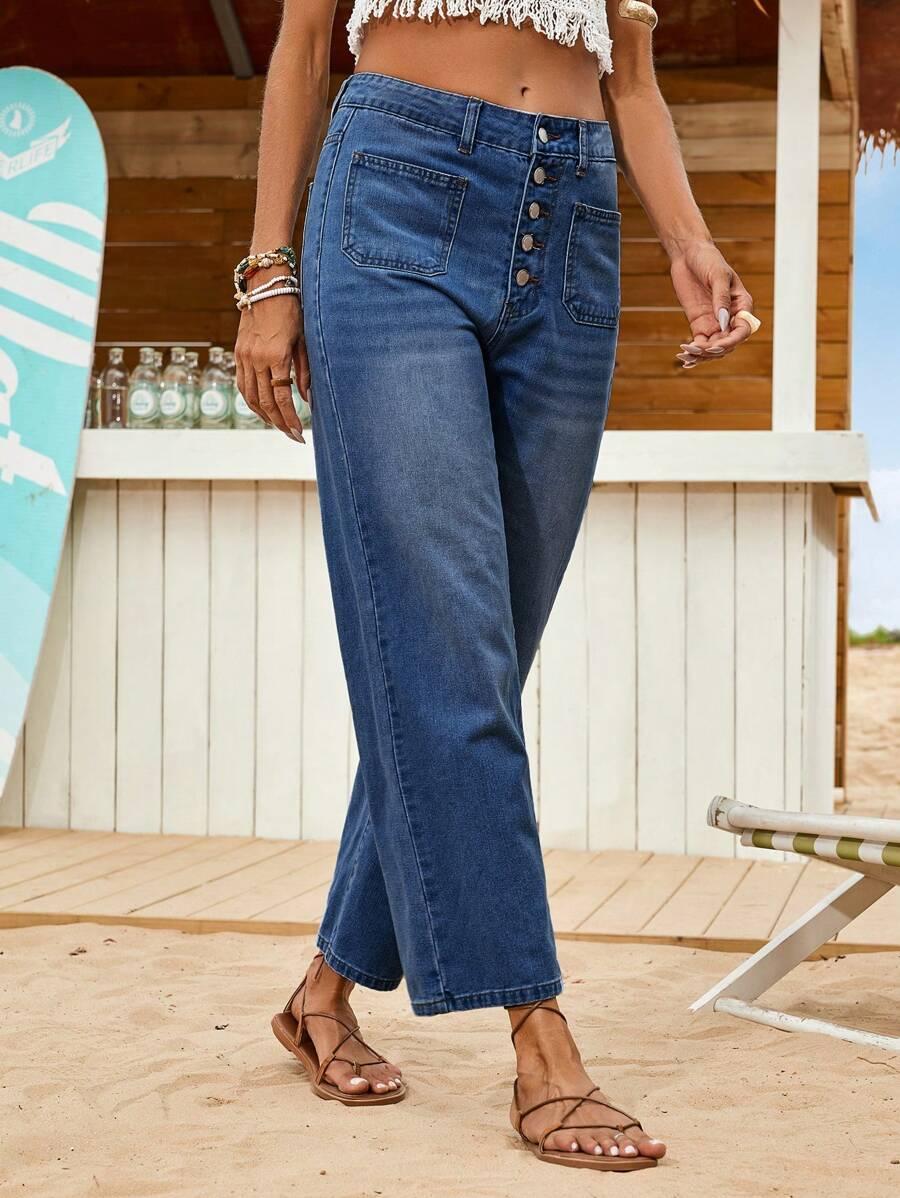 SPODNIE JEANS GUZIKI KIESZONKI