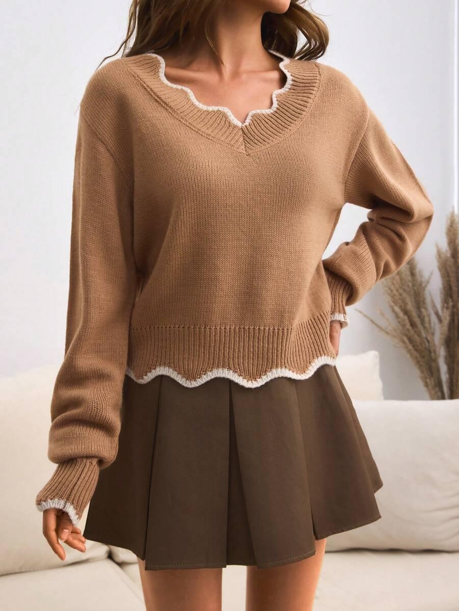 BRĄZOWY SWETER DEKOLT V