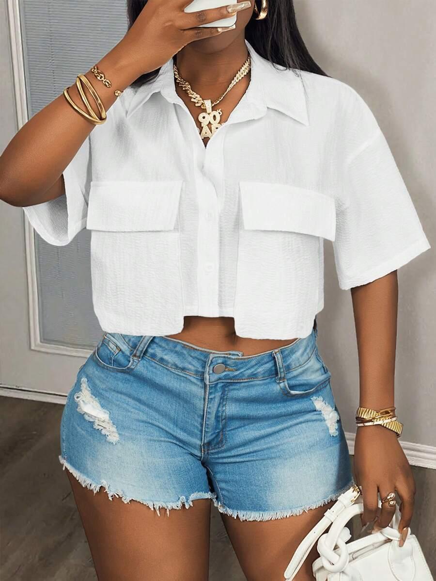 biała koszula crop top kieszenie