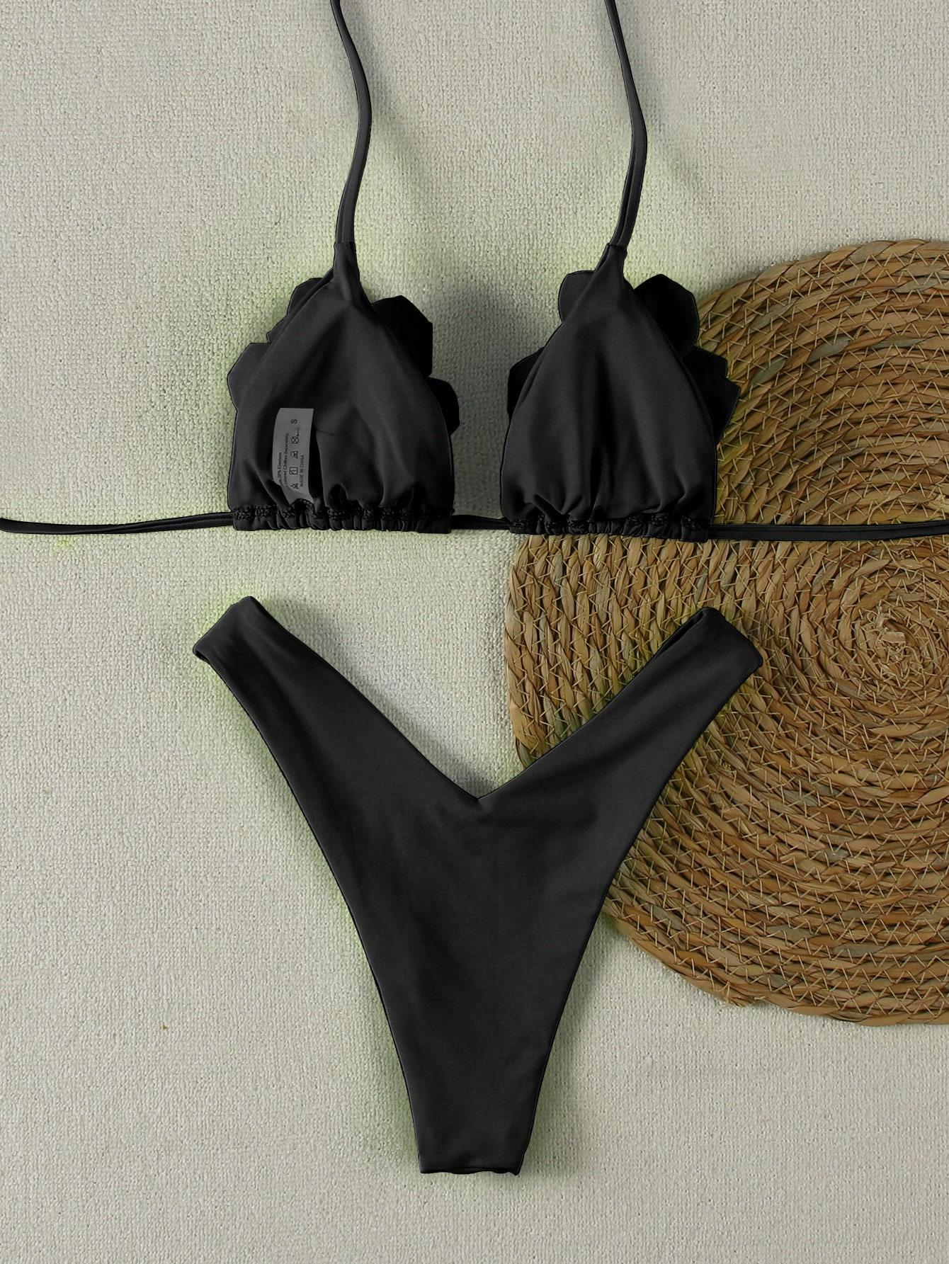 czarna góra od bikini kwiat 3D