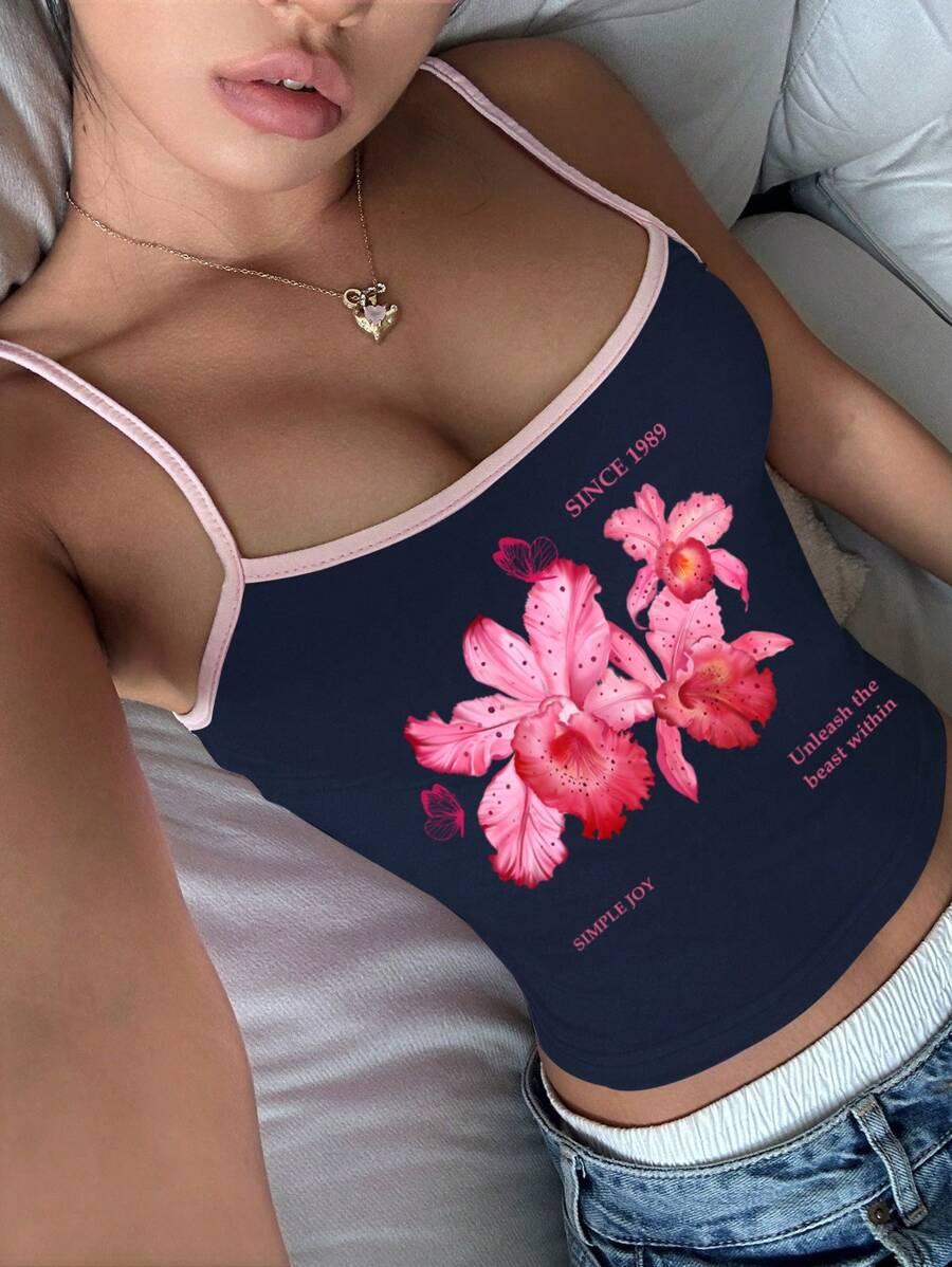 granatowy top print 