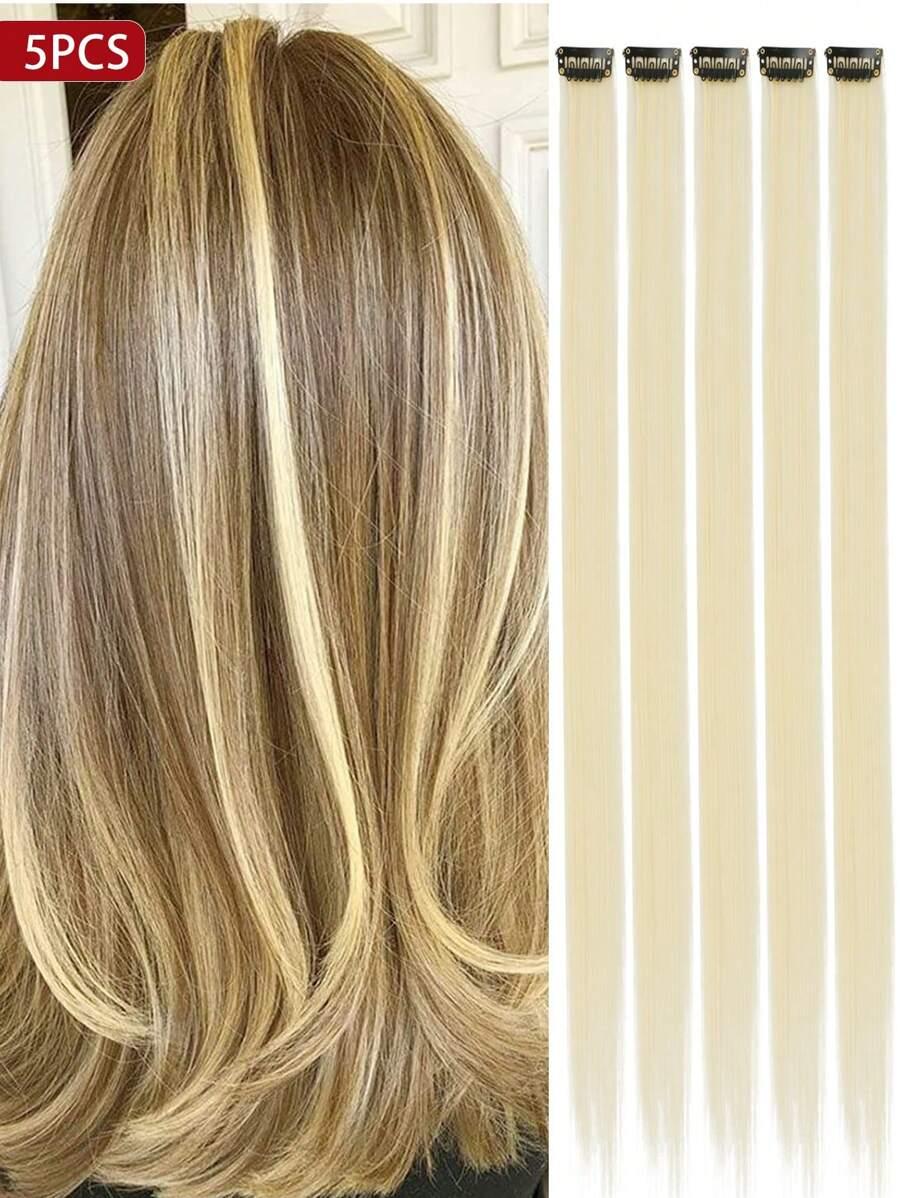 sztuczne włosy pasemka blond 5 sztuk