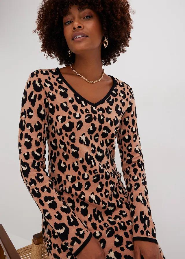 dzianinowa sukienka animal print