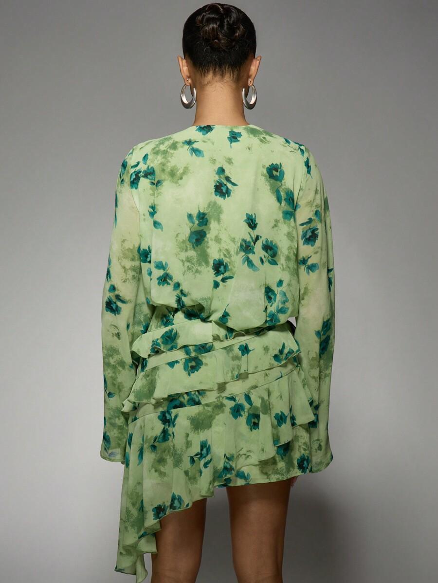 ZIELONA MINI SUKIENKA V NECK