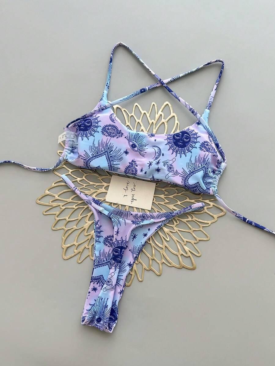 komplet bikini wzór stringi