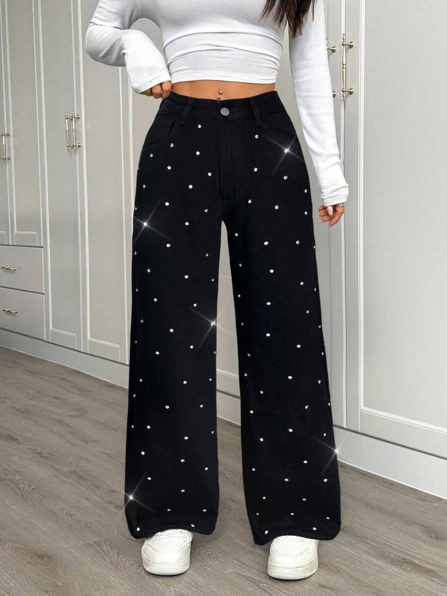 czarne spodnie jeans zdobienia