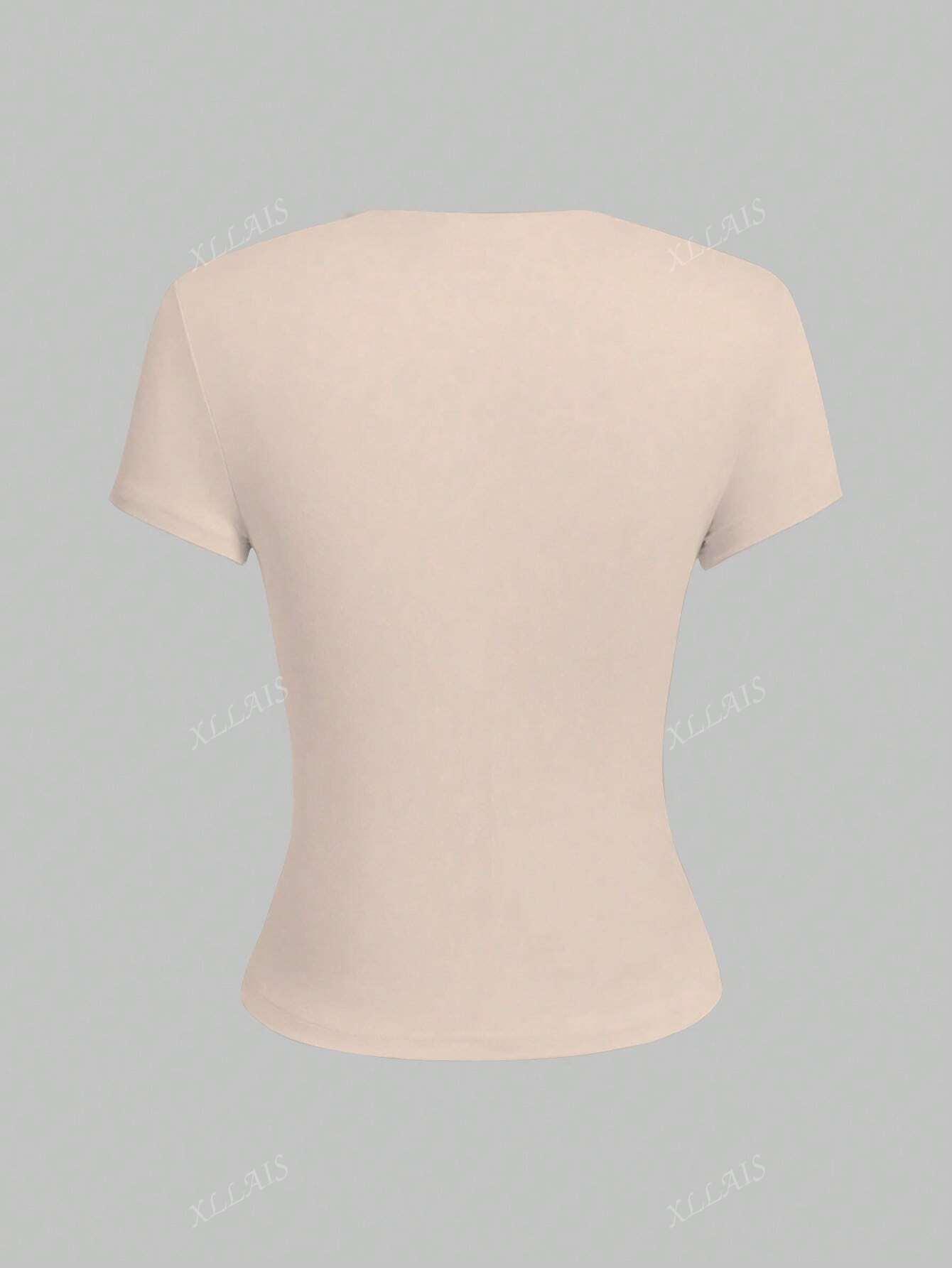 BEŻOWY T-SHIRT OKRĄGŁY DEKOLT