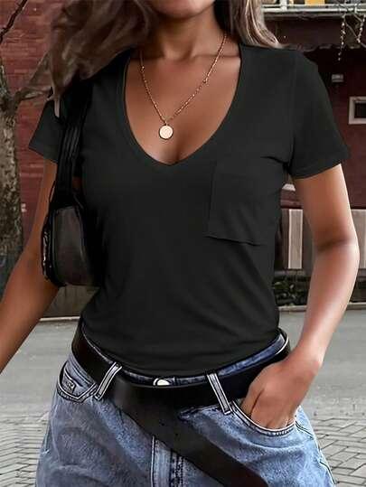 CZARNA BLUZKA V-NECK