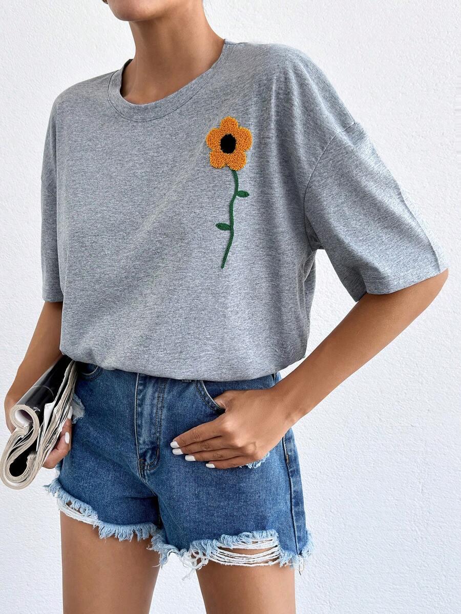 szary t-shirt haft