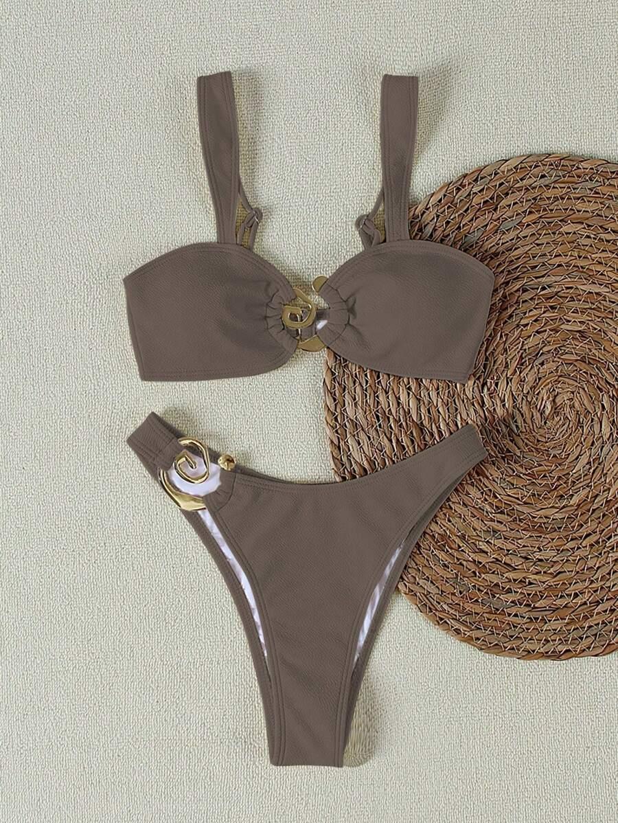 szary komplet bikini zdobienie