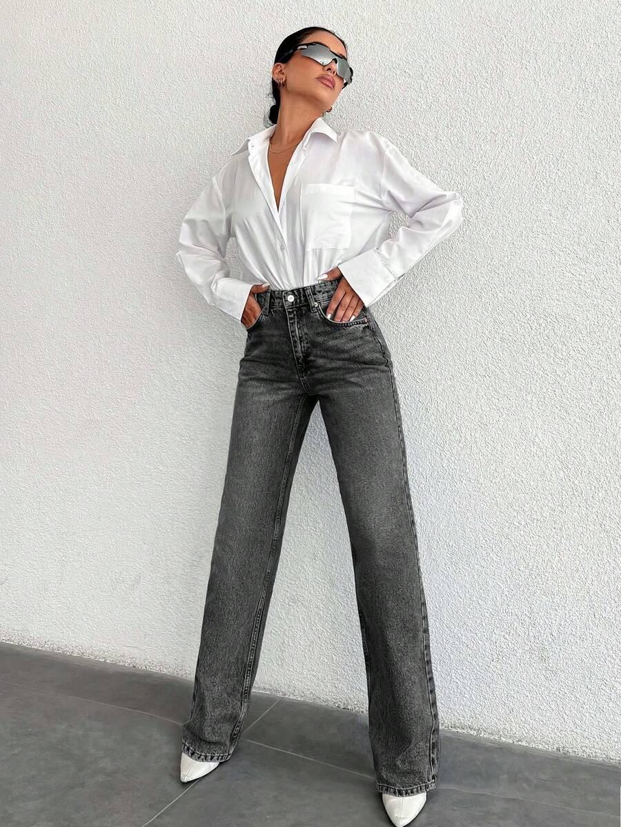 SZARE SPODNIE JEANS