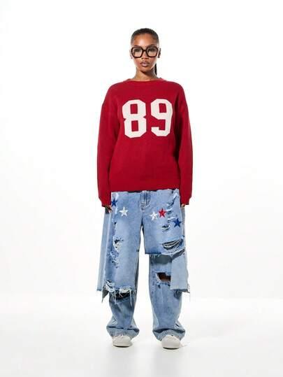 czerwony sweter print