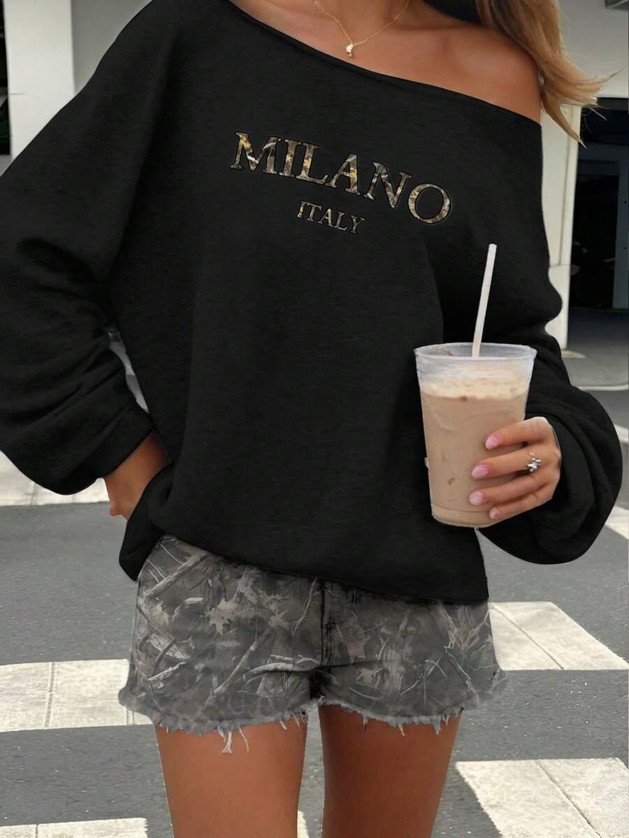 czarna bluza napis milano italy