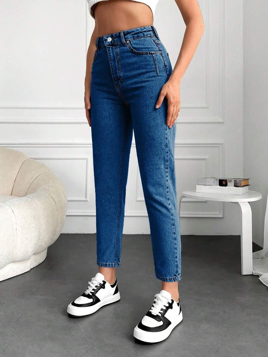 NIEBIESKIE SPODNIE MOM JEANS KIESZENIE ZAMEK