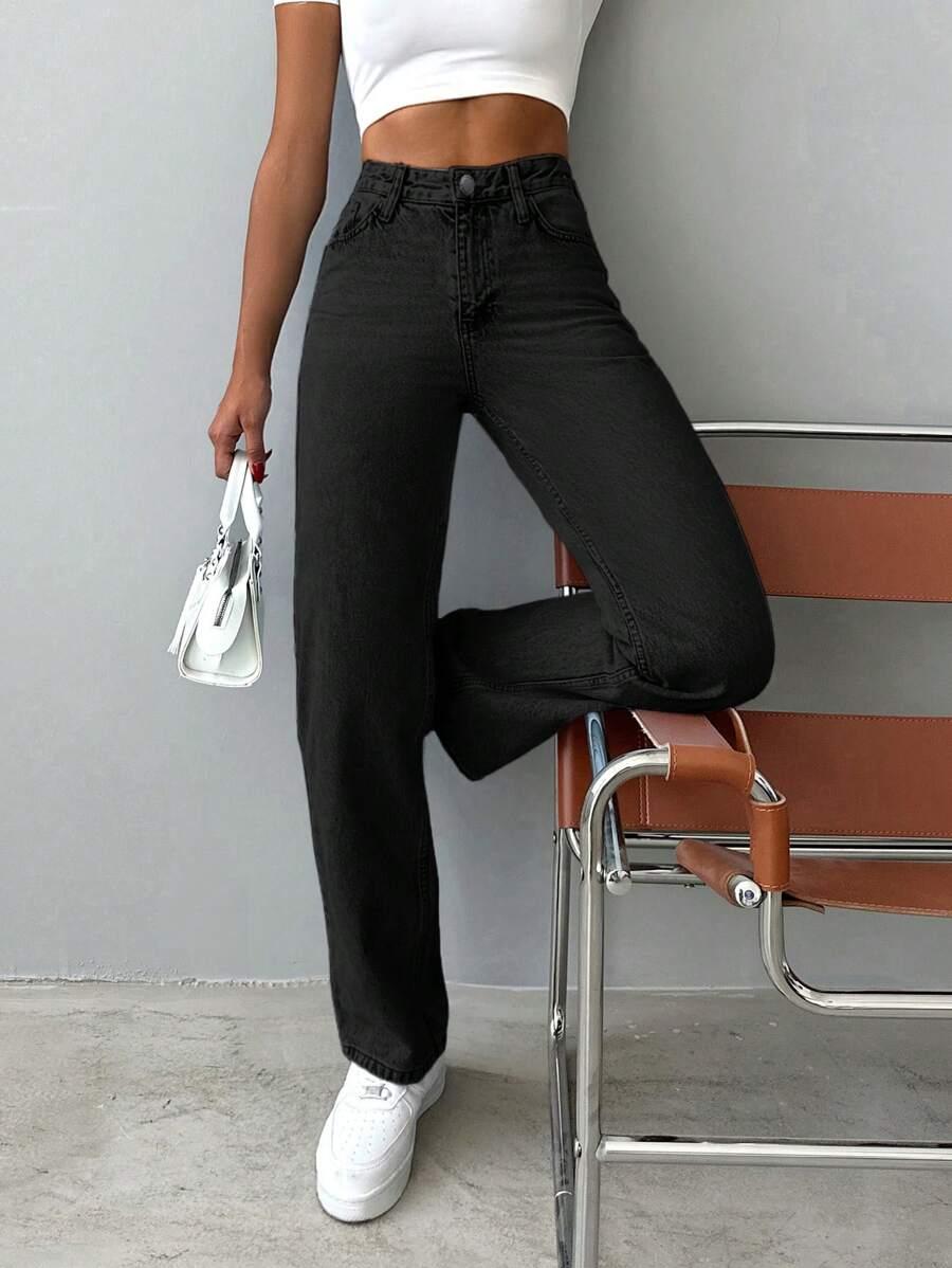 CZARNE SPODNIE JEANS WYSOKI STAN 