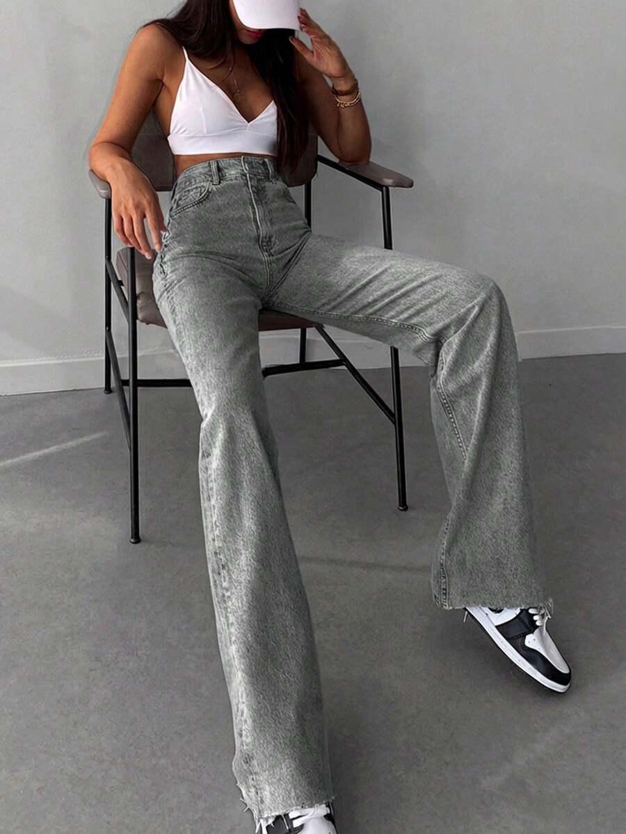 SZARE SPODNIE JEANS WYSOKI STAN