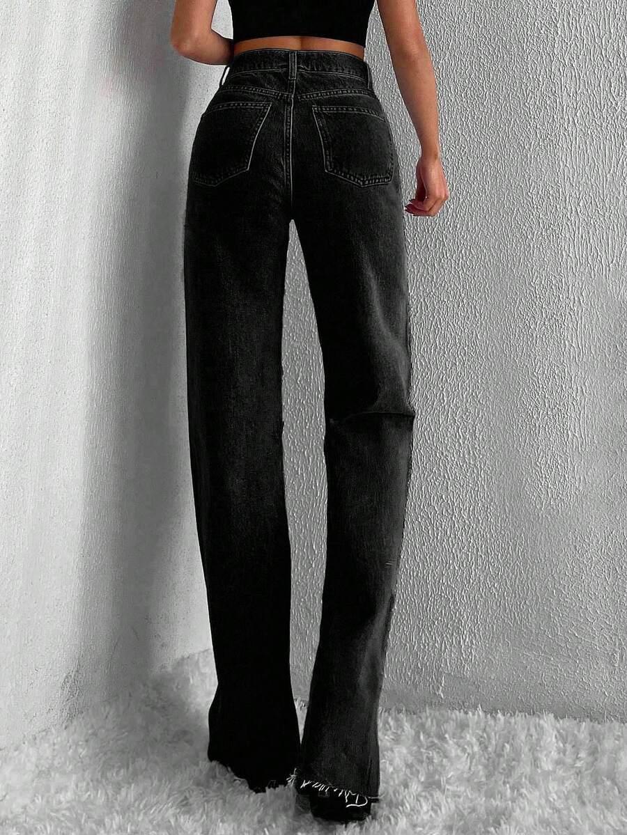 CZARNE SPODNIE JEANS PROSTA NOGWAKA