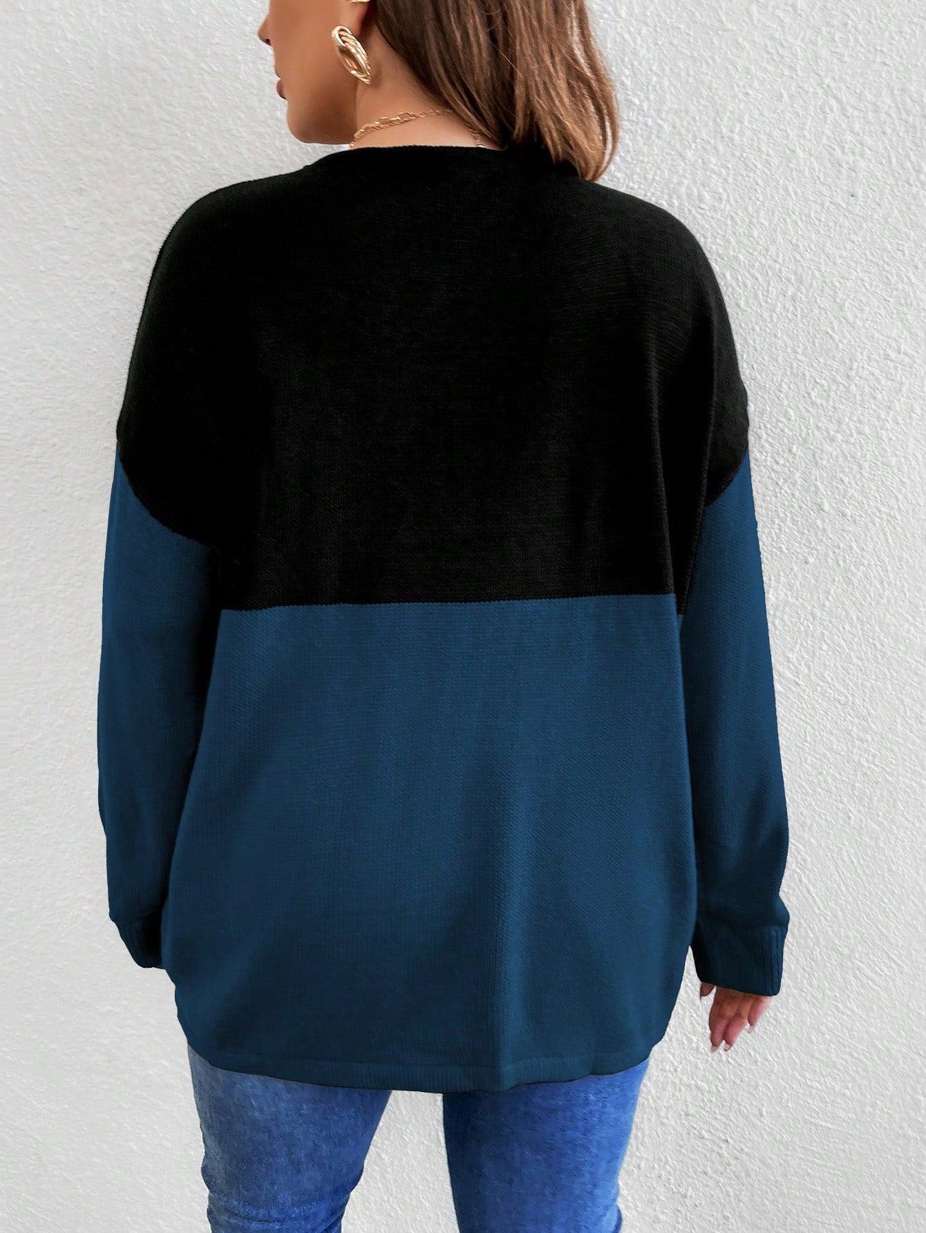sweter dwukolorowy oversize kieszenie 
