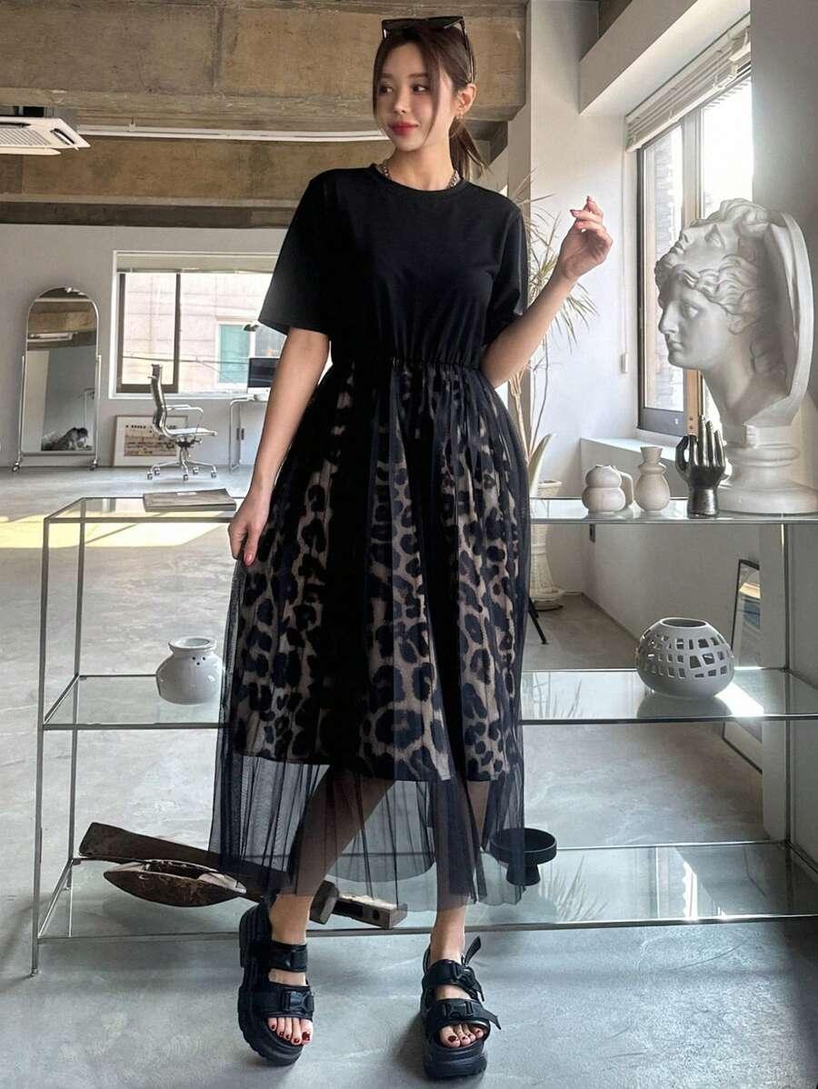 CZARNA SUKIENKA ANIMAL PRINT