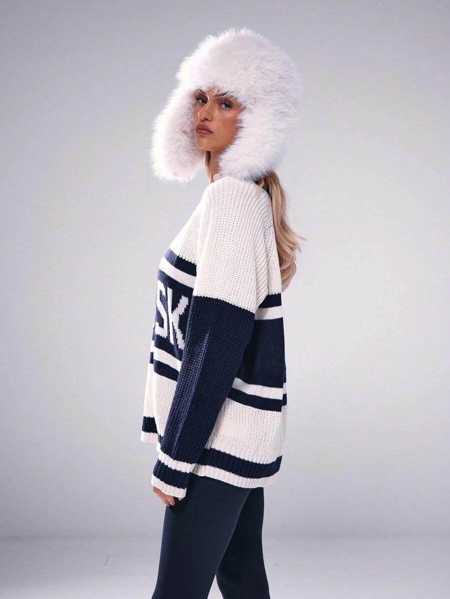 SWETER OKRĄGŁY DEKOLT KONTRAST 