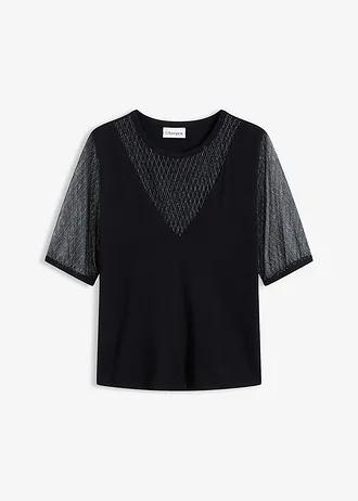 SWETER Z CIENKIEJ DZIANINY Z SIATECZKOWA WSTAWKĄ
