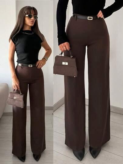 BRĄZOWE ELEGANCKIE SPODNIE