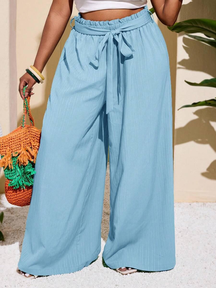 kremowe spodnie wide leg tekstura wysoki stan