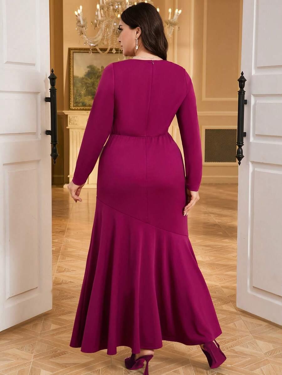SUKIENKA MAXI GLAMOUR ASYMETRYCZNY DEKOLT DŁUGI RĘKAW
