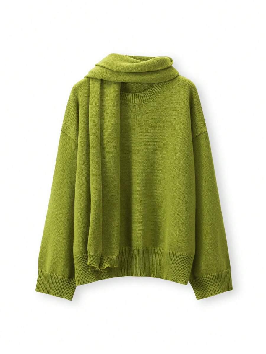 zielony sweter oversize szal