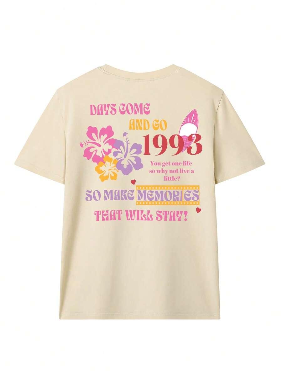 beżowy t-shirt nadruk 