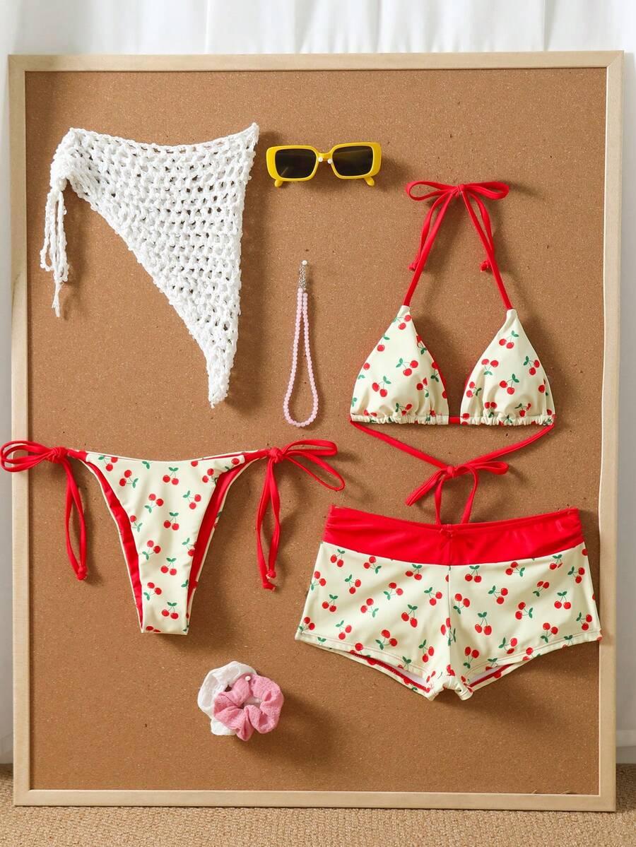 TRZYCZĘŚCIOWY KOMPLET BIKINI  wisienki