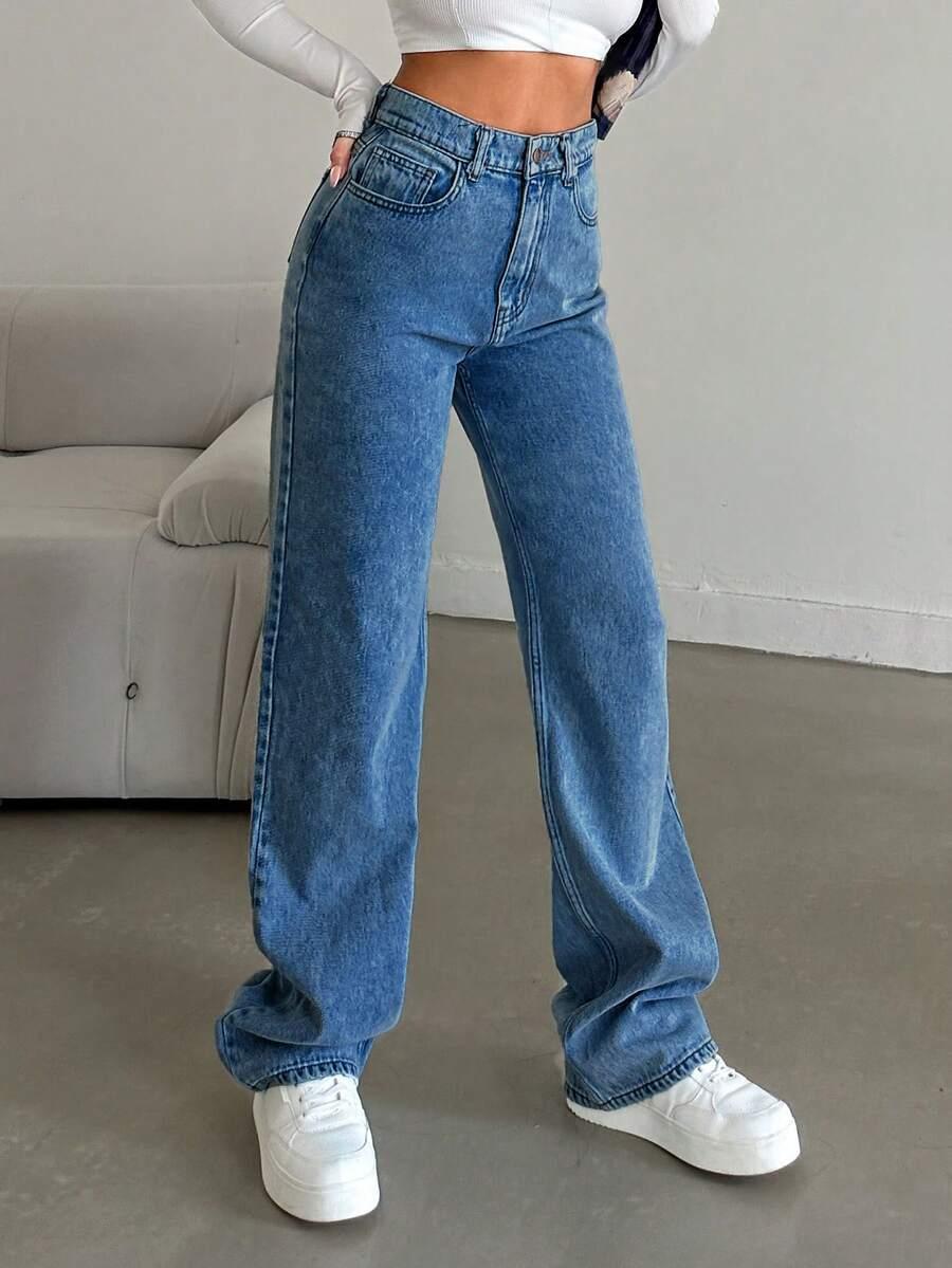 niebieskie spodnie jeans wysoki stan 