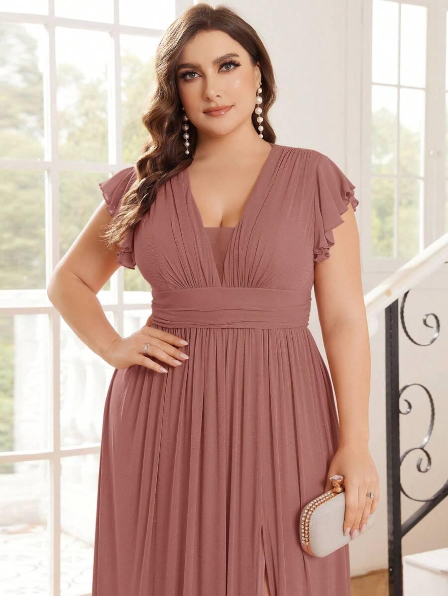 rozkloszowana maxi sukienka v neck rozcięcie 