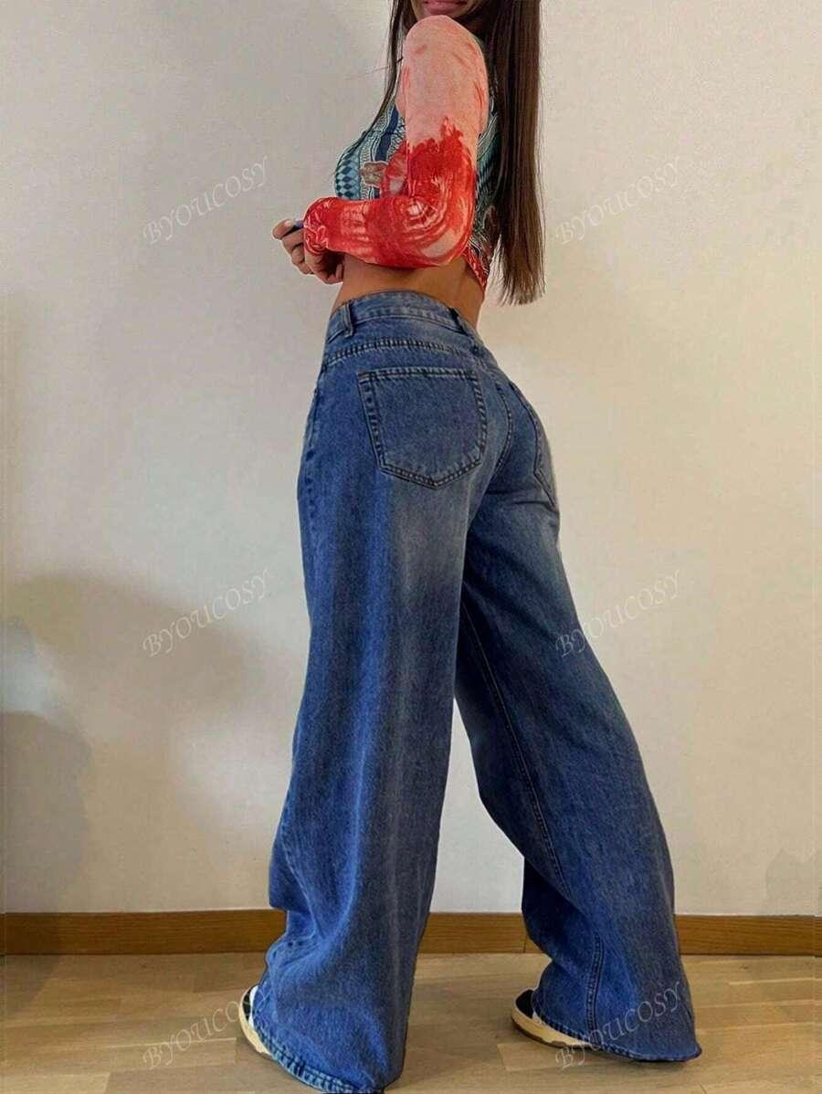 NIEBIESKIE JEANSY SZEROKA NOGAWKA