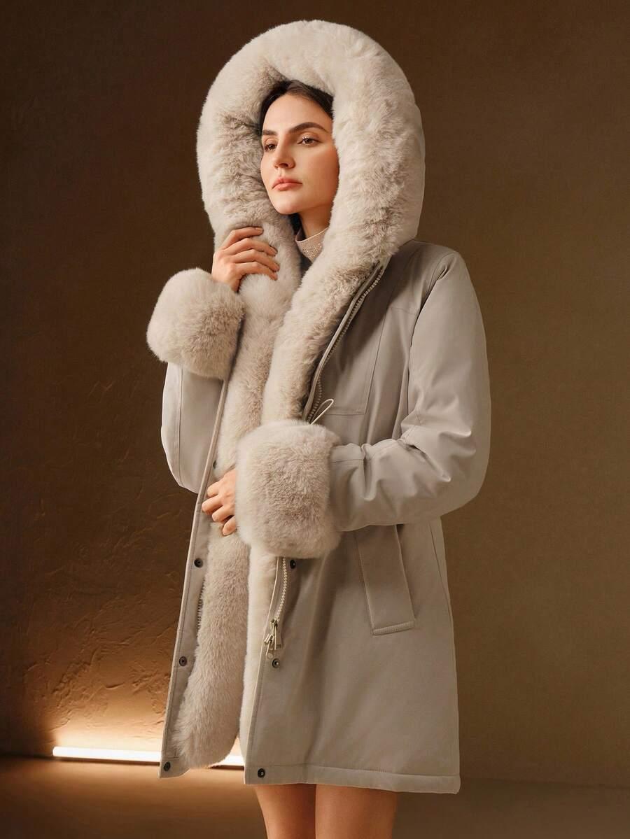 beżowa kurtka parka futerko