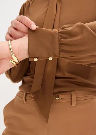 BLUZKA DAMSKA PLUS SIZE Z WIĄZANYM DEKOLTEM I DŁUGIM RĘKAWEM