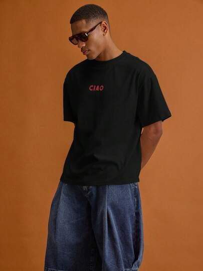 czarny t-shirt napis ciao