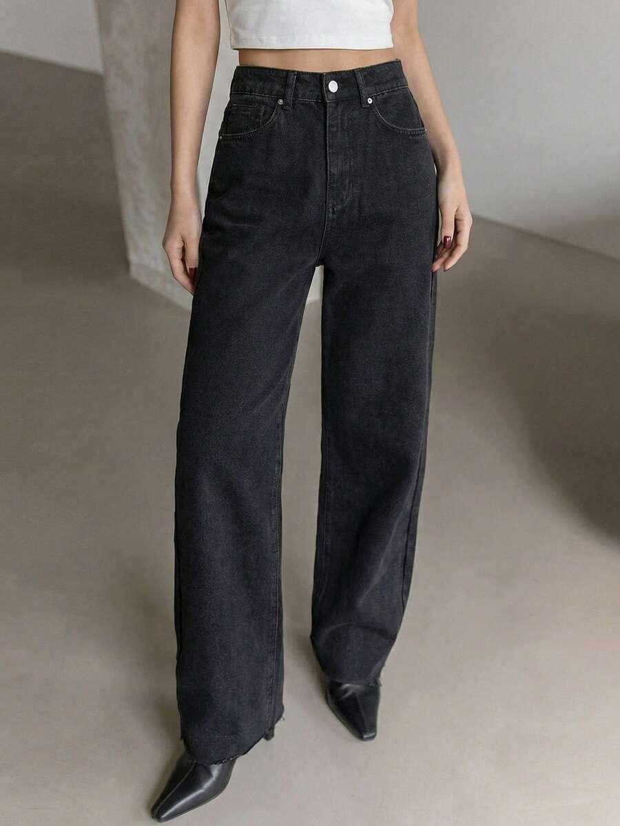 czarne spodnie wysoki stan jeans
