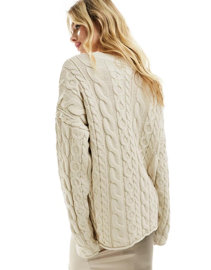 kremowy sweter oversize splot casual