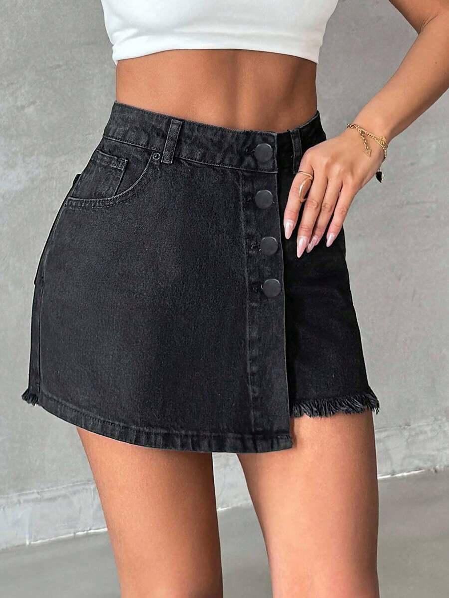 czarne spódnico-spodenki jeans guziki zamek