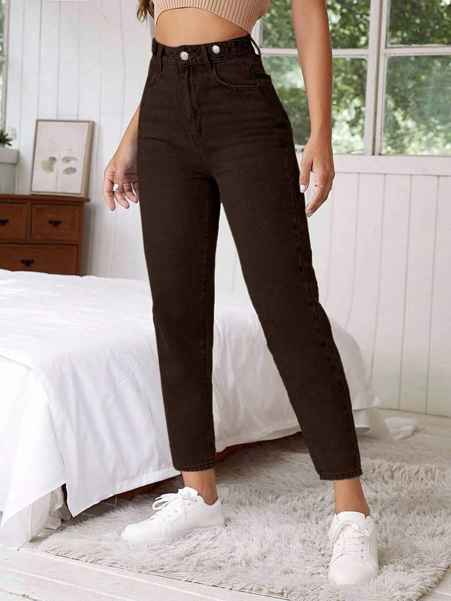 BRĄZOWE SPODNIE JEANS