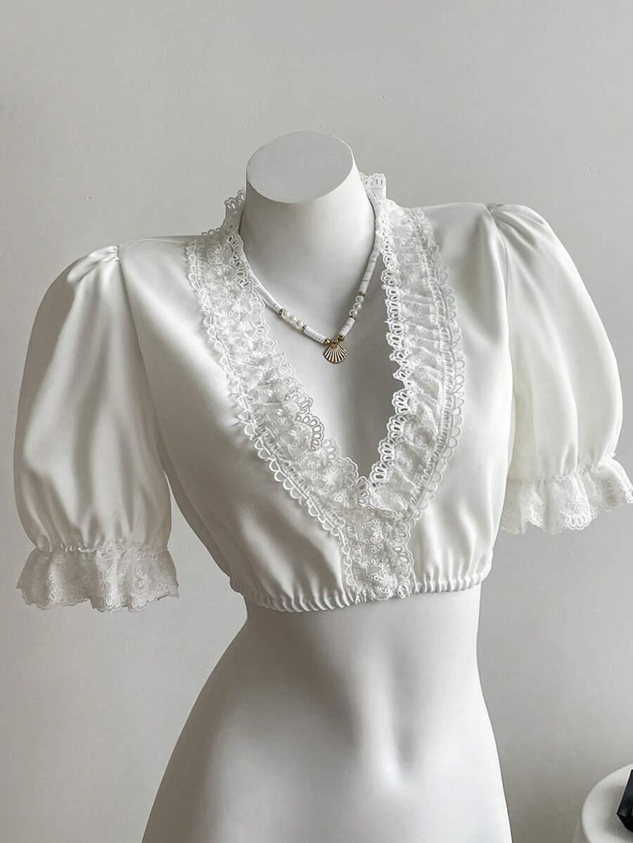 biały top v-neck