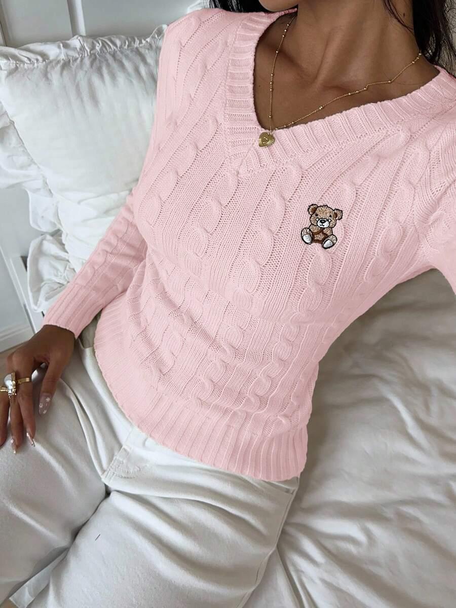 RÓŻOWY SWETER V-NECK 