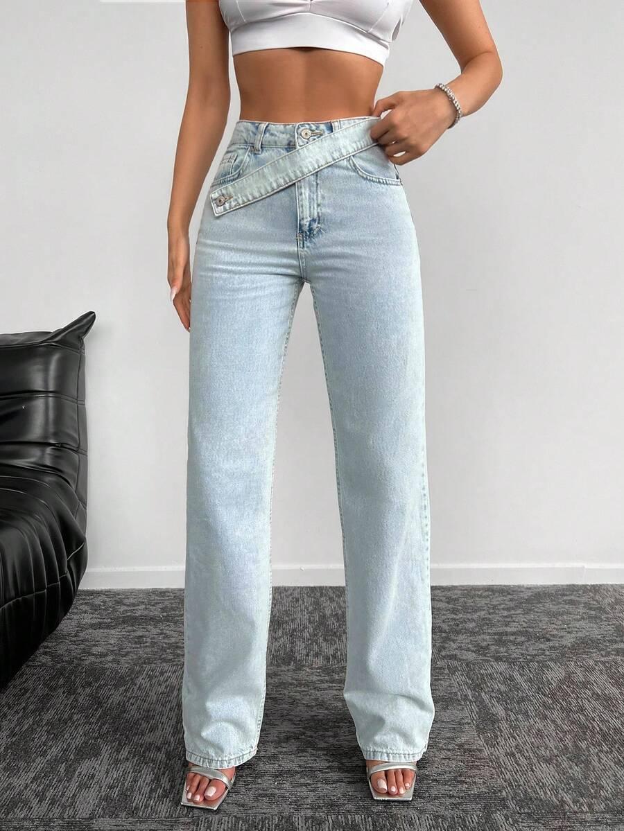 spodnie jeans zdobienie asymetria