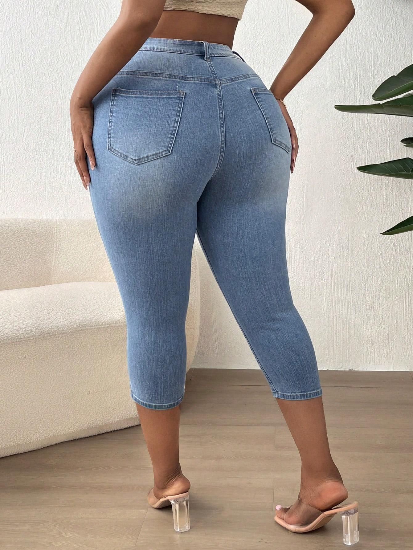 SPODNIE RURKI JEANS 3/4 WYSOKI STAN