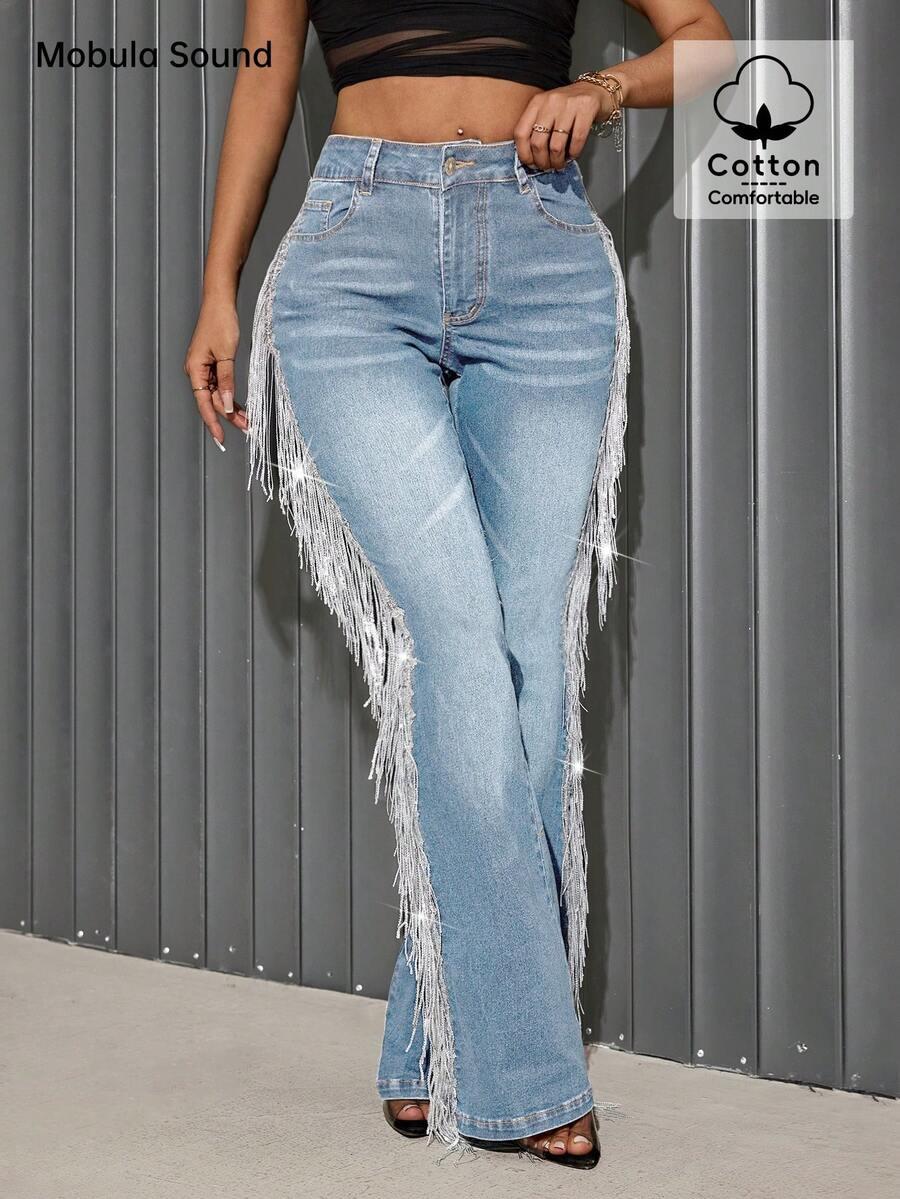 niebieskie spodnie jeans połysk