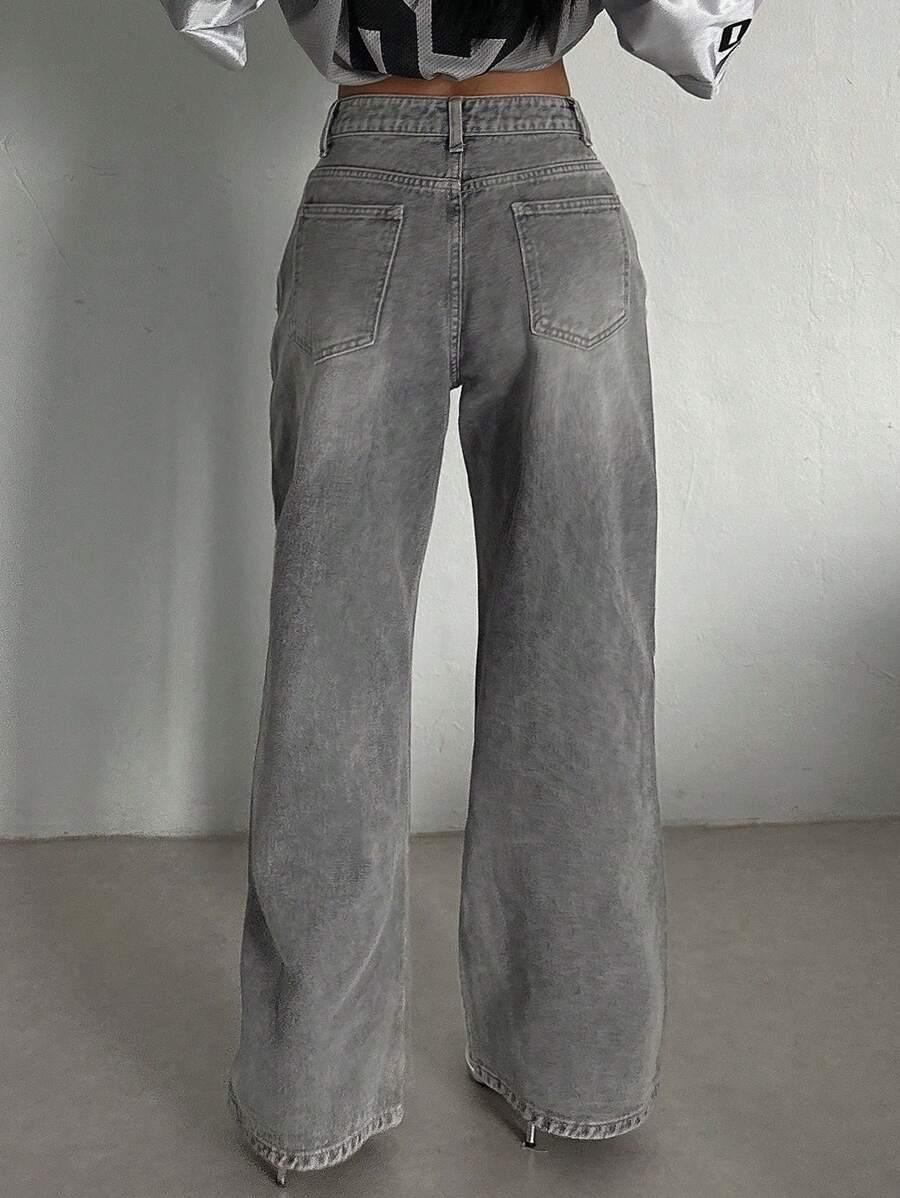 SZARE SPODNIE JEANS SZEROKIE NOGAWKI